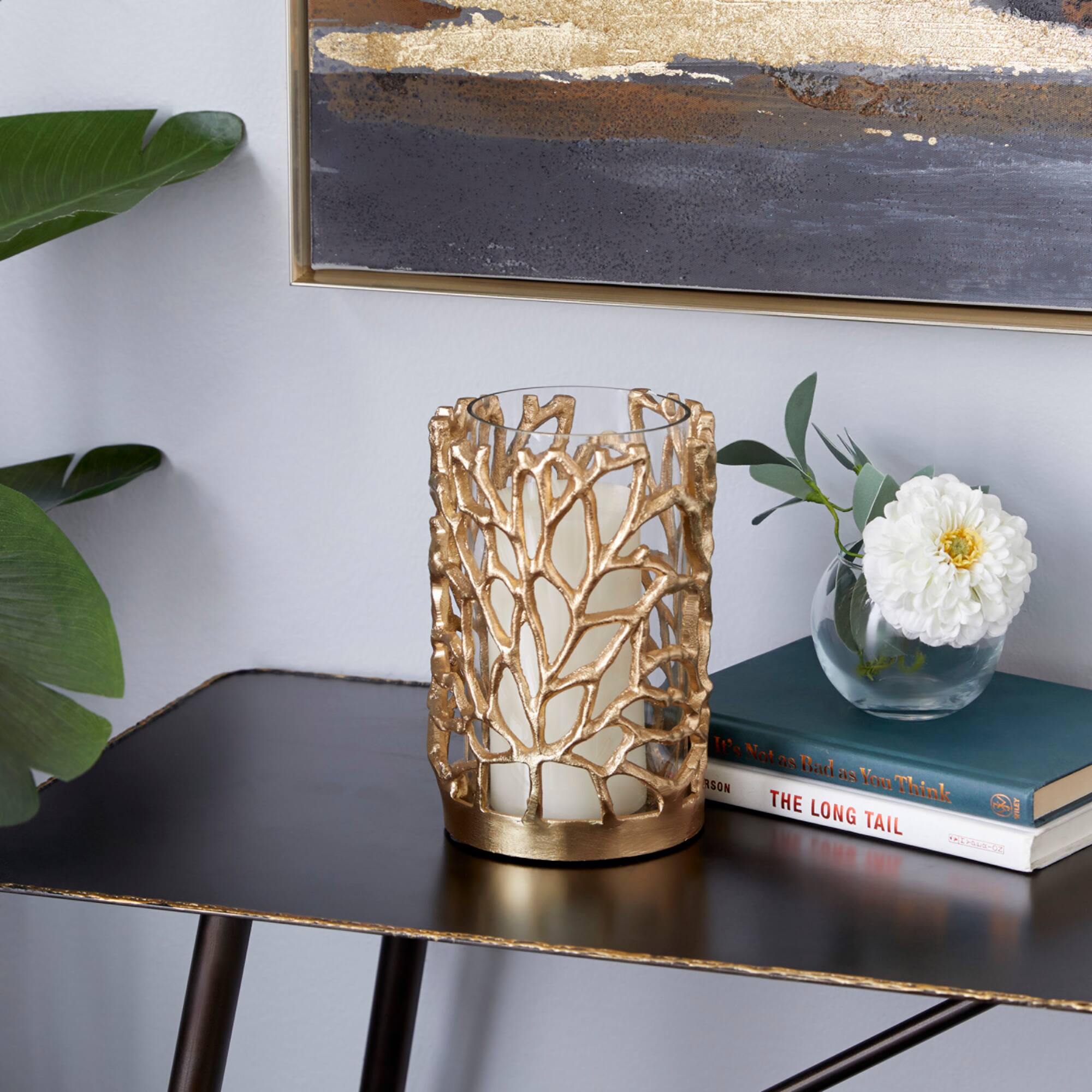 Gold Aluminum Coastal Candle Holder, 8" x 5" x 5"